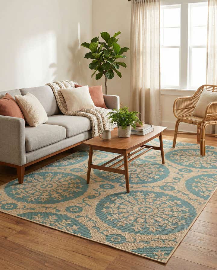 5' 3 x 8' Easy-Clean Botanical Indoor / Outdoor Rug
