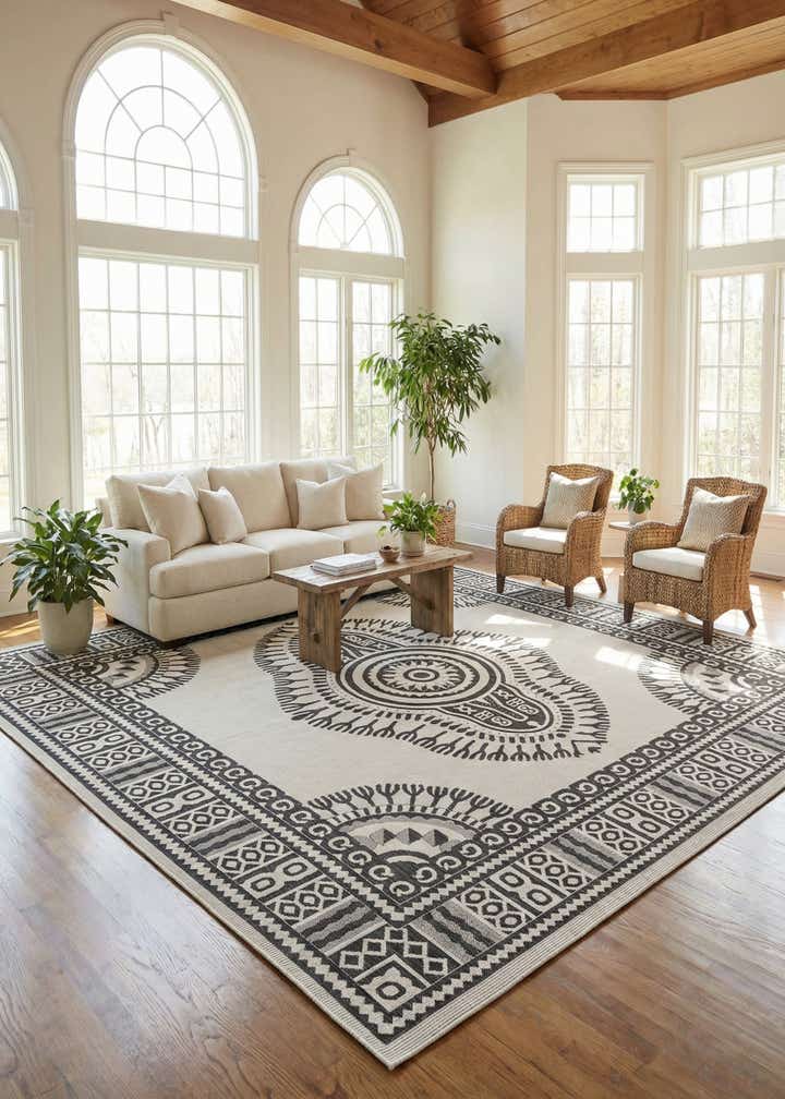 12' x 12' Easy-Clean Traditional Indoor / Outdoor Square Rug