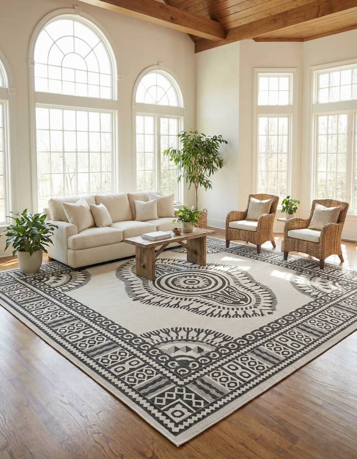 Detail image of 12' x 12' Easy-Clean Traditional Indoor / Outdoor Square Rug