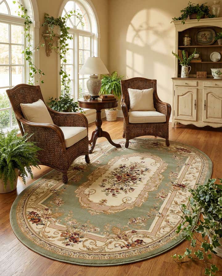 160cm x 245cm Klassischer Aubusson Oval Teppich