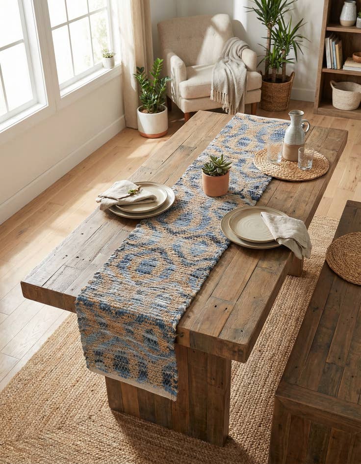 Detail image of 1' 2 x 8'  Hand Woven Chindi Jute Table Runner Rug