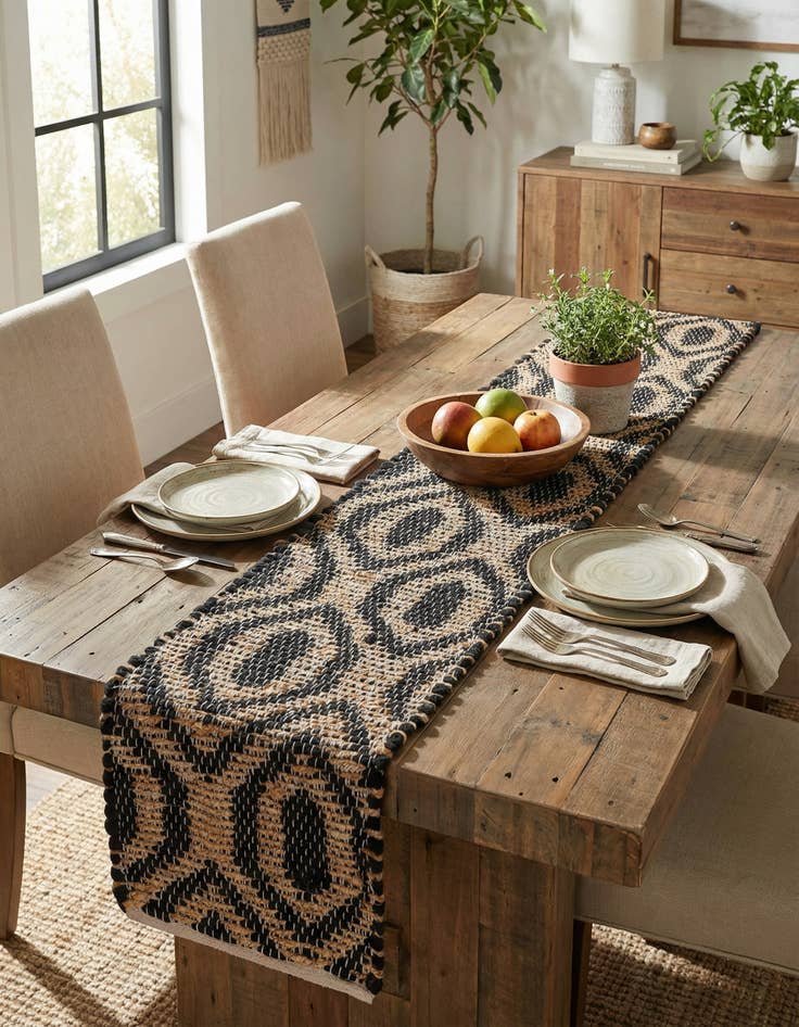 Detail image of 1' 2 x 8'  Hand Woven Chindi Jute Table Runner Rug