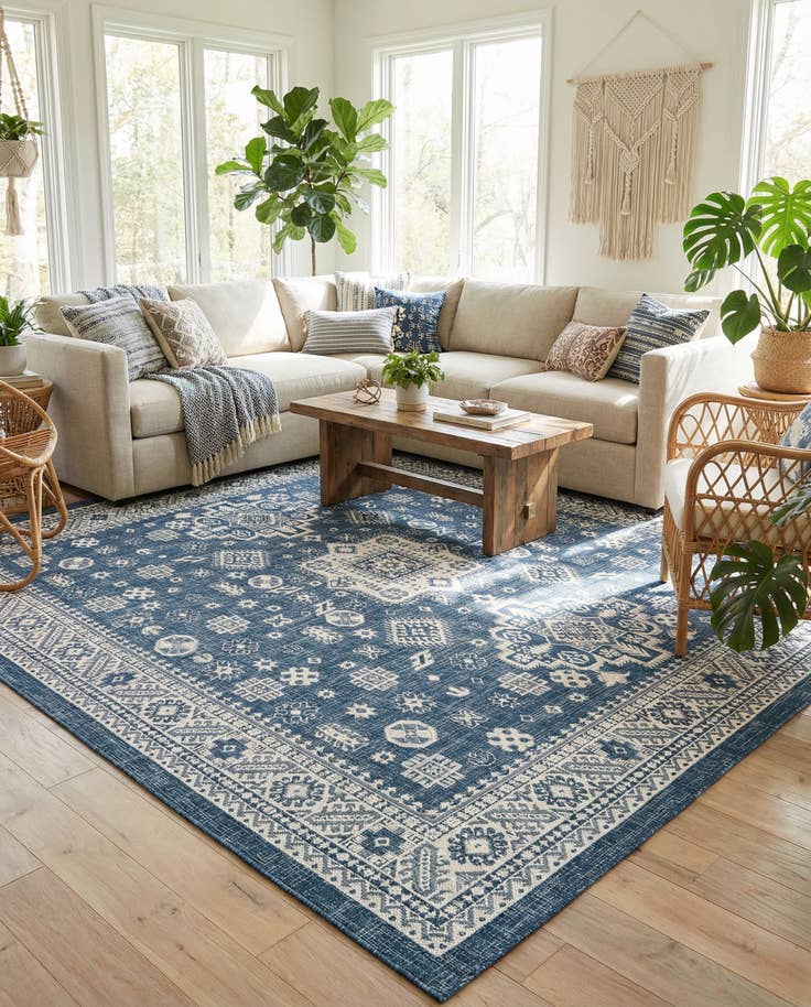 Detail image of 10' x 10' Easy-Clean Aztec Indoor / Outdoor Square Rug