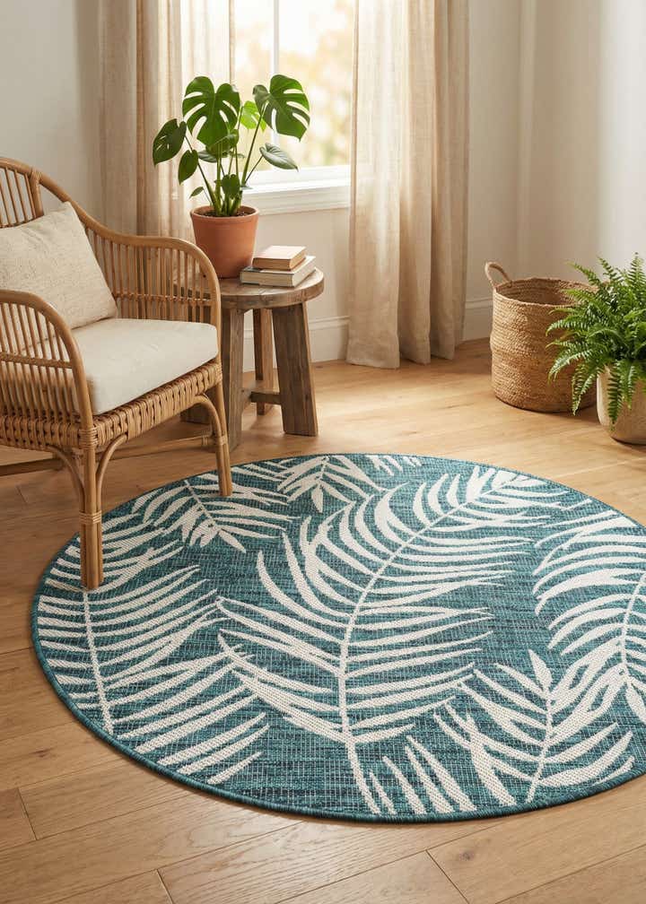 4' x 4' Easy-Clean Botanical Indoor / Outdoor Round Rug