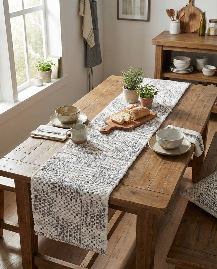 Vue détaillée : 35cm x 185cm Tissé à la main Chindi Cotton Tapis Chemin de table