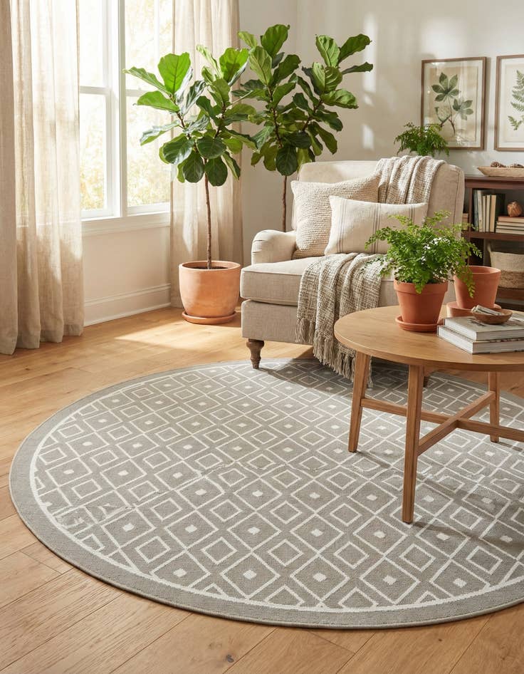 Detail image of 7' x 7' Washable Lattice Indoor / Outdoor Round Rug