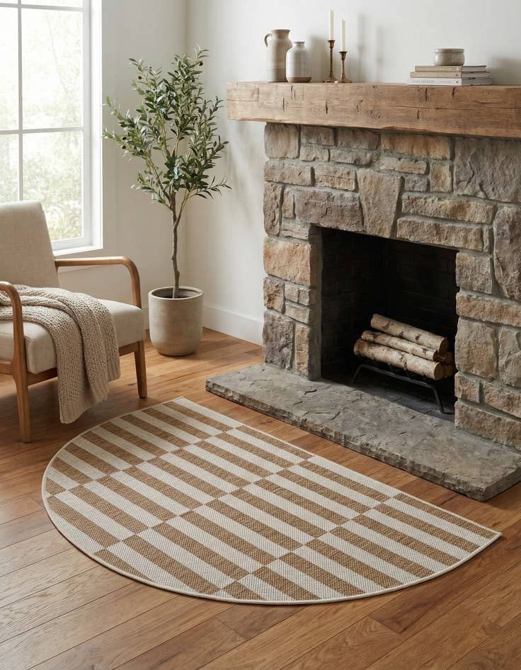 Detail image of 2' 7 x 4' Washable Ribbon Indoor / Outdoor Hearth Rug