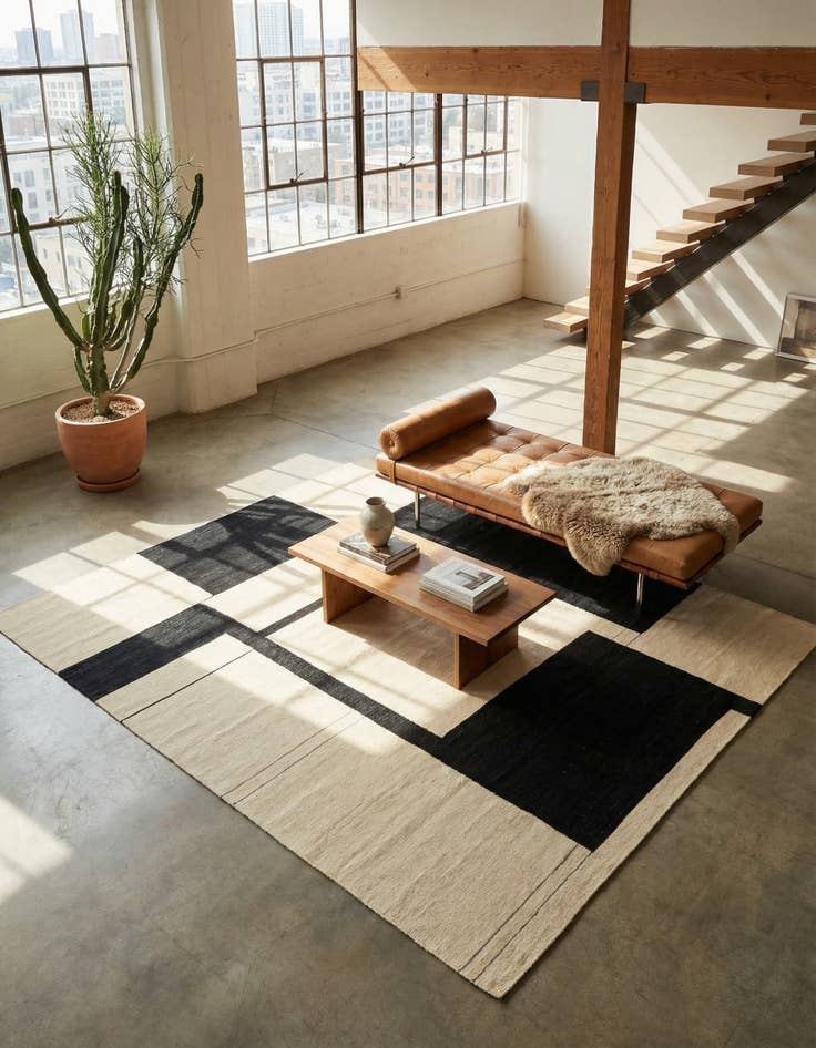 Detail image of 6' x 7' Hand Woven Kilim Modern Wool Square Rug