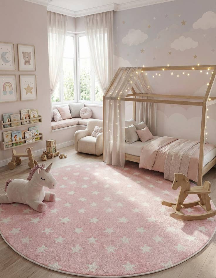 Detail image of 7' 10 x 7' 10 Stars Whimsy Kids Round Rug