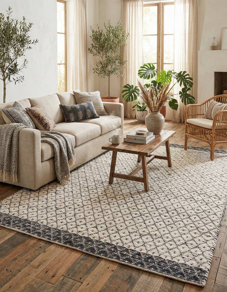 Detail image of  8' x 8'  Hand Woven Chindi Trellis Square Rug