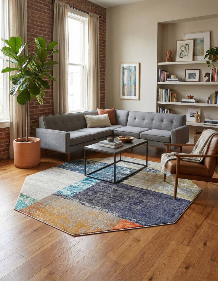 Detail image of 7' 10 x 7' 10 Washable Vivid Octagon Rug