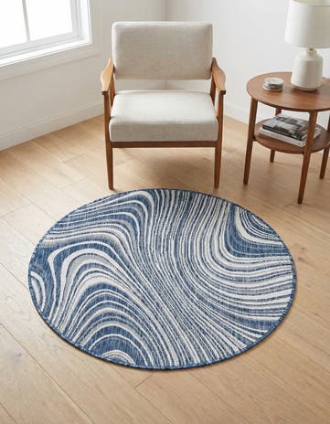 Blue Easy-Clean Modern Indoor / Outdoor Round Rug