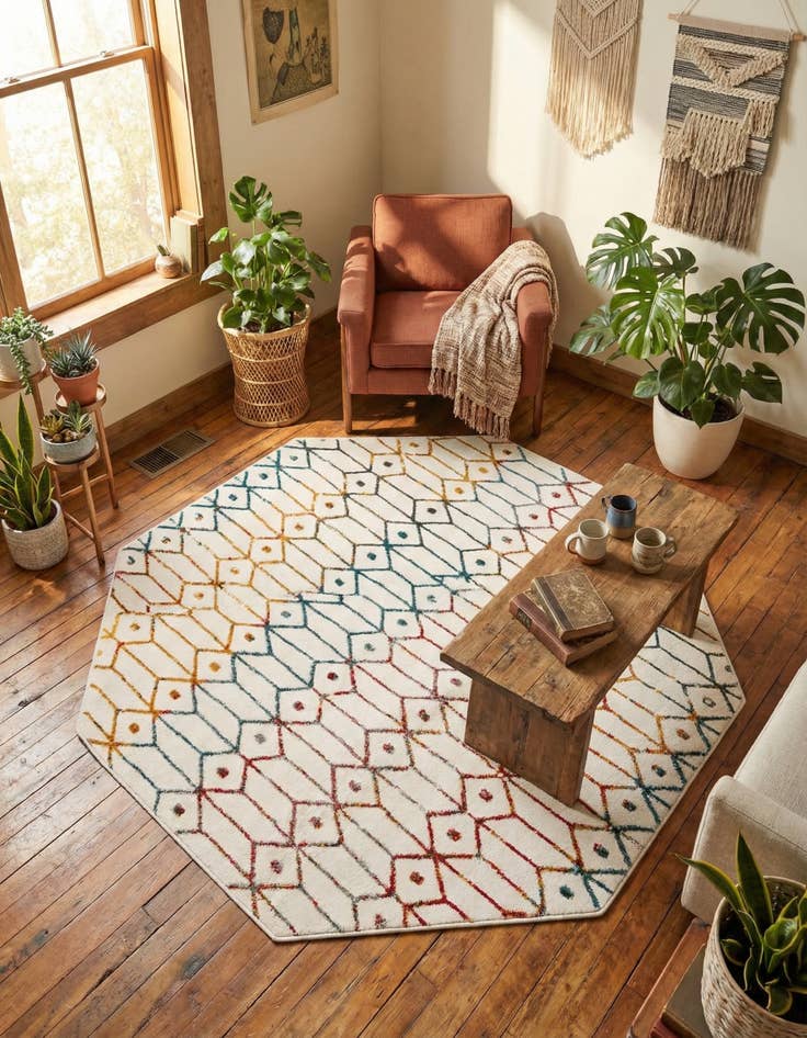 Detail image of  5' 3 x 5' 3 Lattice Trellis Octagon Rug