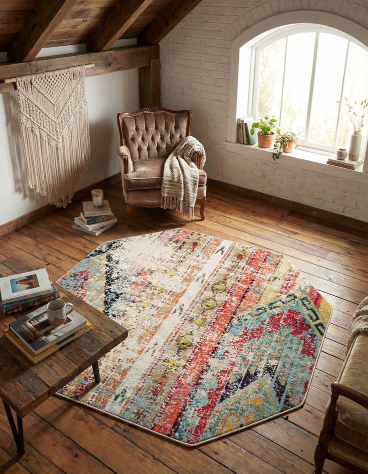 Detail image of 5' x 5' Washable Mesa Octagon Rug