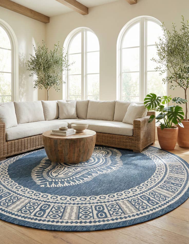 Detail image of 13' x 13' Washable Traditional Indoor / Outdoor Round Rug