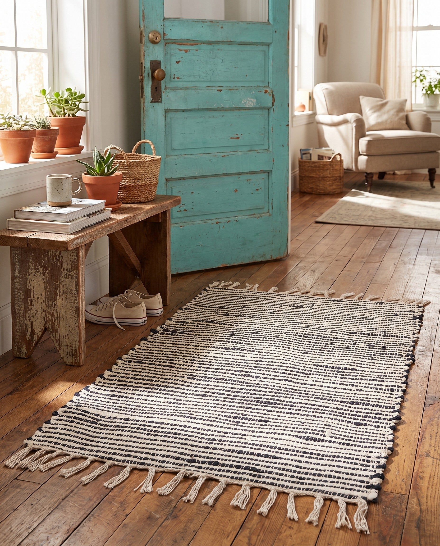 2' x 3' 1 Hand Woven Chindi Jute Rug