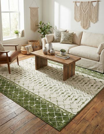 Ivory Green Moroccan Trellis Square Rug