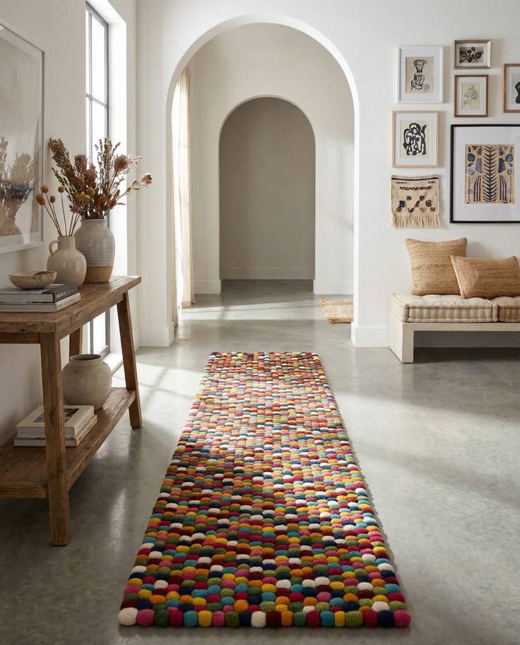 Detail image of 2' 7 x 12' Felt Ball Wool Runner Rug