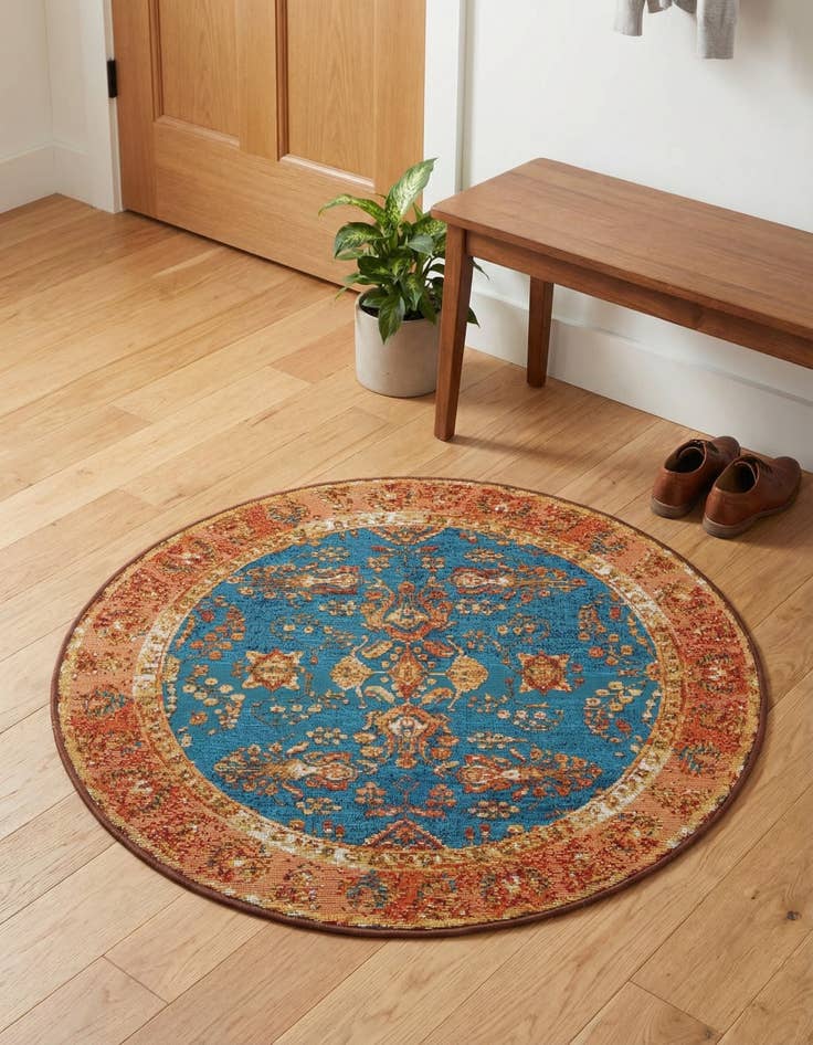 Detail image of 3' x 3' Easy-Clean Traditional Indoor / Outdoor Round Rug