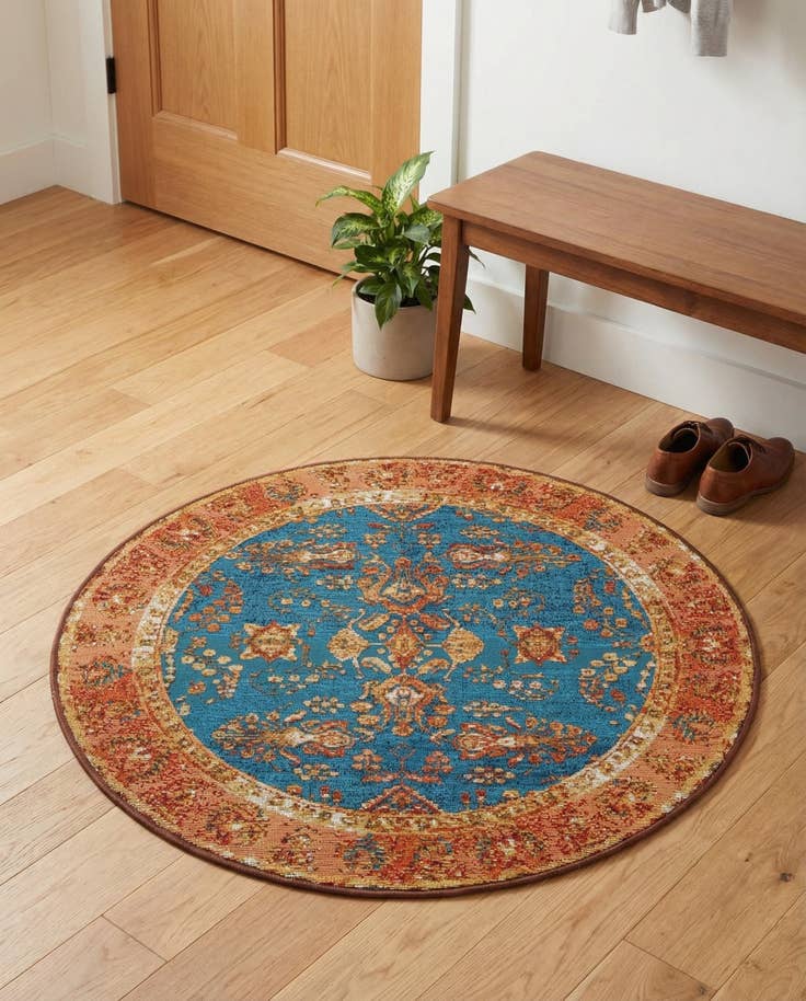 Detail image of 3' x 3' Easy-Clean Traditional Indoor / Outdoor Round Rug