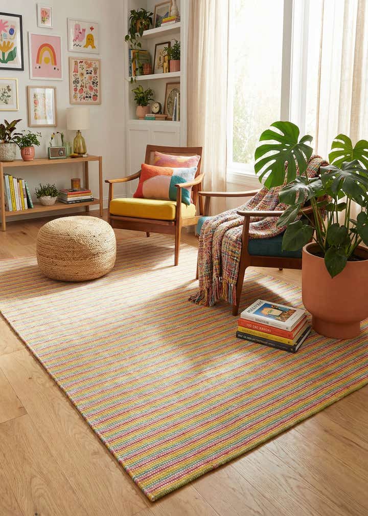5' 1 x 8' Hand Woven Happy Rugs Happy Home Wool