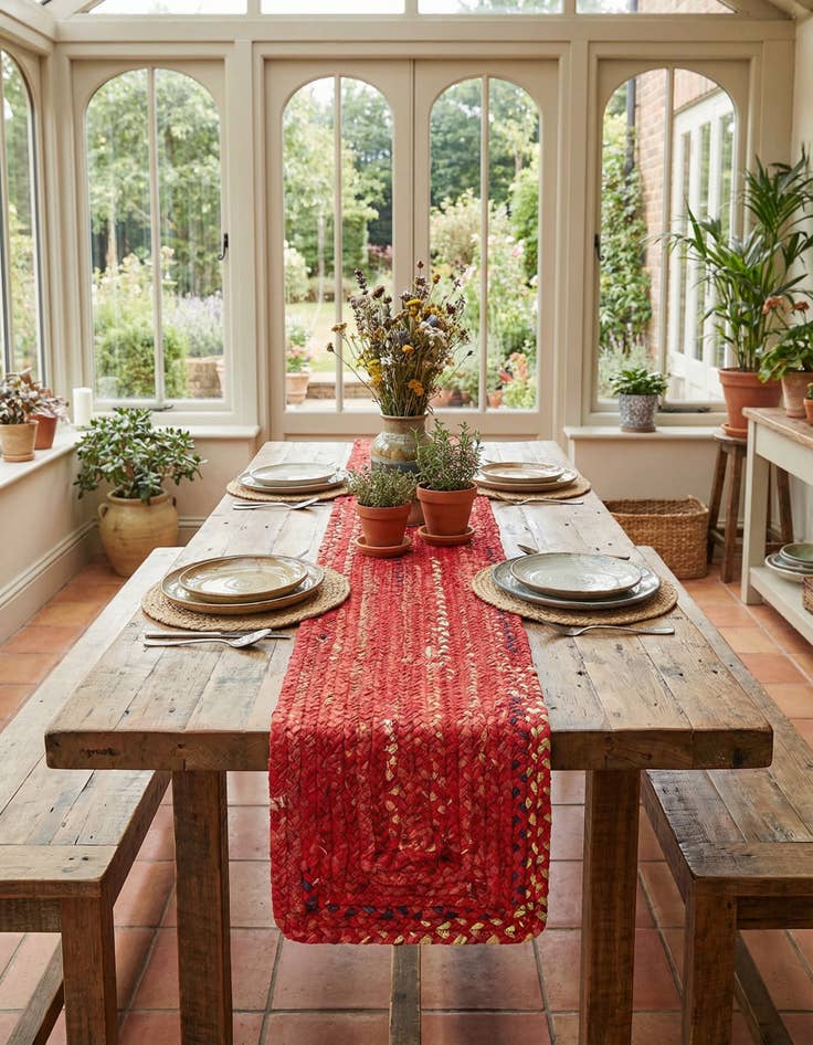 Detail image of 1' 2 x 8'  Hand Braided Chindi Table Runner Rug