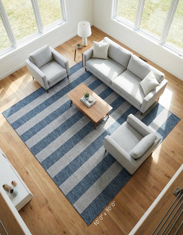 Detail image of 10' x 10' Easy-Clean Striped Indoor / Outdoor Square Rug