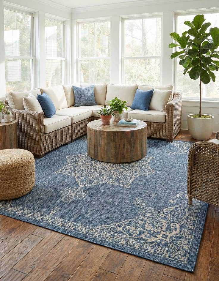 Detail image of 10' x 10'  Washable Traditional Indoor / Outdoor Square Rug