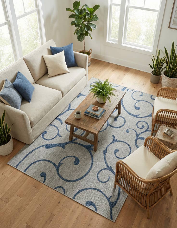 Detail image of 5' 3 x 8' Washable Botanical Indoor / Outdoor Rug