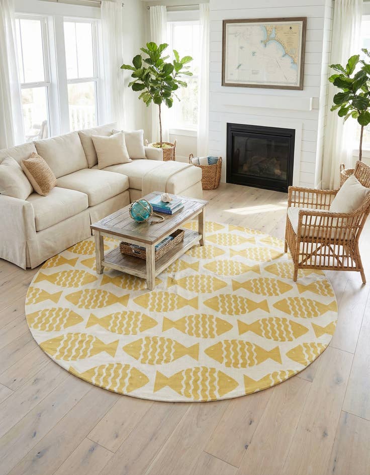 Detail image of 12' x 12'  Washable Coastal Indoor / Outdoor Round Rug