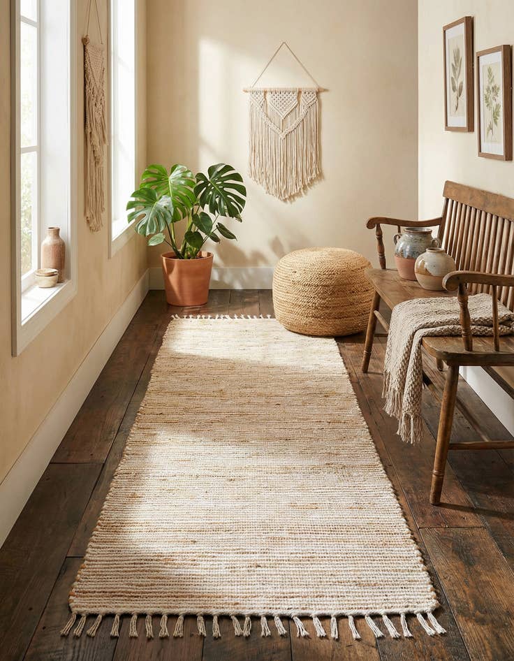 Detail image of 2' 8 x 9'  Hand Woven Chindi Jute Runner Rug