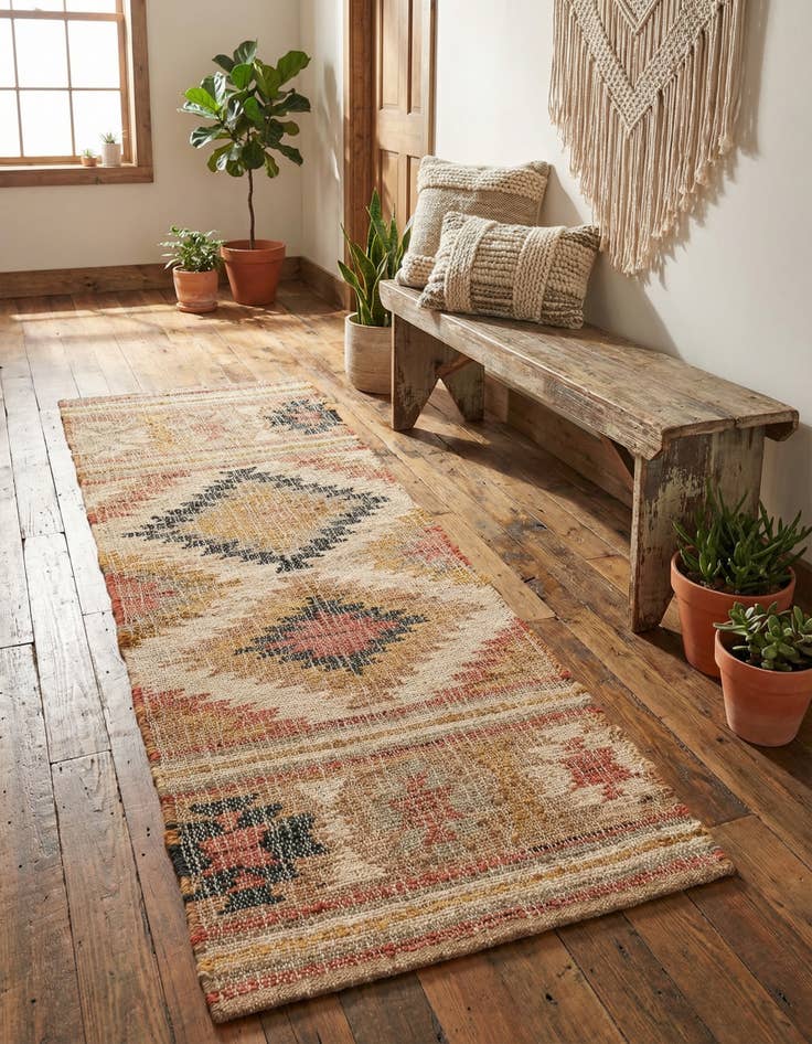 Detail image of 2' x 5' 1 Hand Woven Kilim Jute Runner Rug