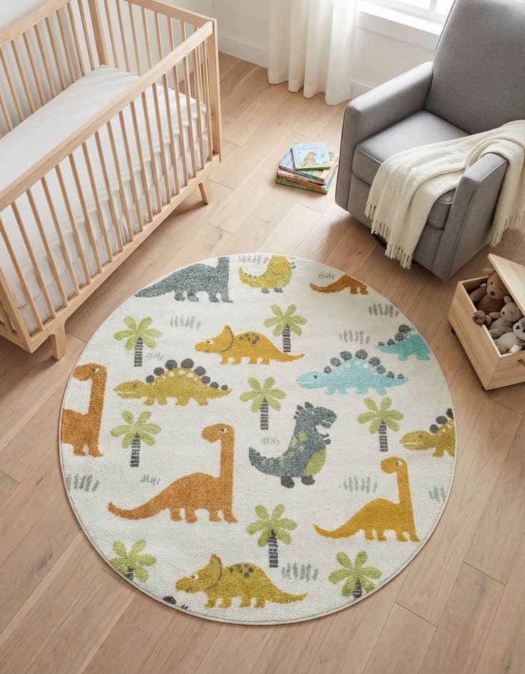 Detail image of 5' 1 x 5' 1 Dinosaur Whimsy Kids Round Rug