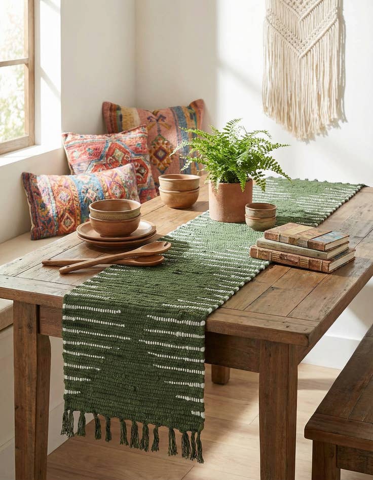 Detail image of 1' 2 x 5' 1  Hand Woven Chindi Cotton Table Runner Rug