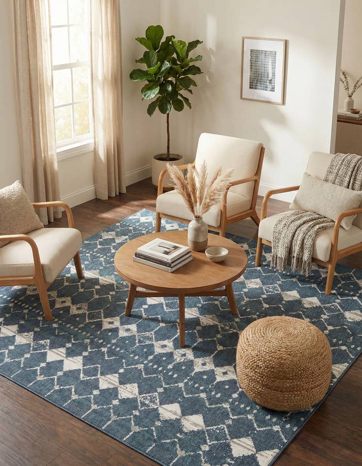 Detail image of 7' 10 x 7' 10 Washable Lattice Indoor / Outdoor Square Rug