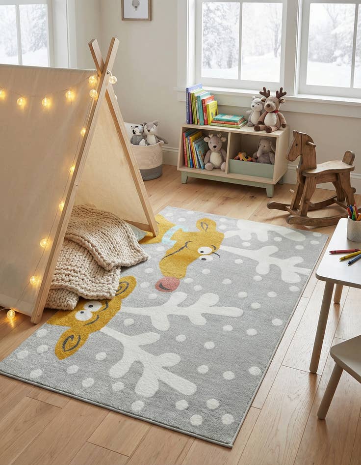 Detail image of 5' 3 x 8' Reindeer Whimsy Kids Rug