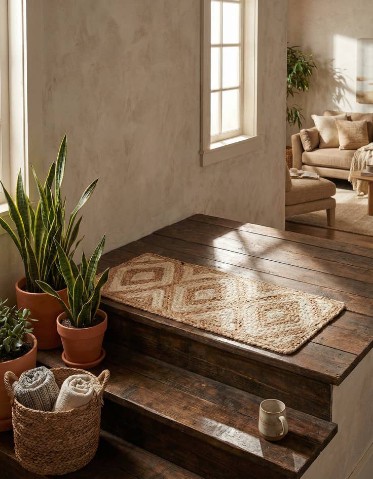 Detail image of 0' 9 x 2' 6  Hand Braided Jute Stair Rug