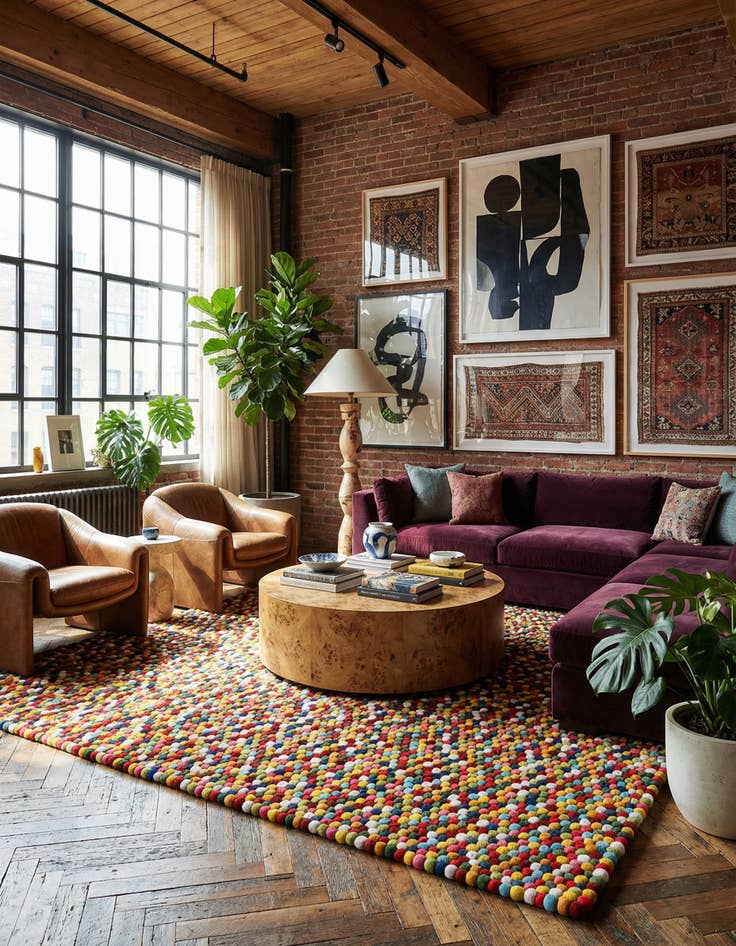 Detail image of  10' x 10' Felt Ball Wool Square Rug