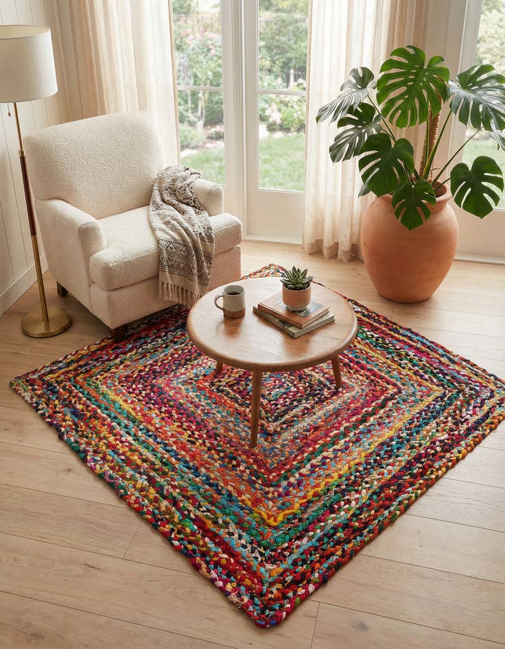 Detail image of 4' 1 x 4' 1 Handmade Braided Chindi Square Rug