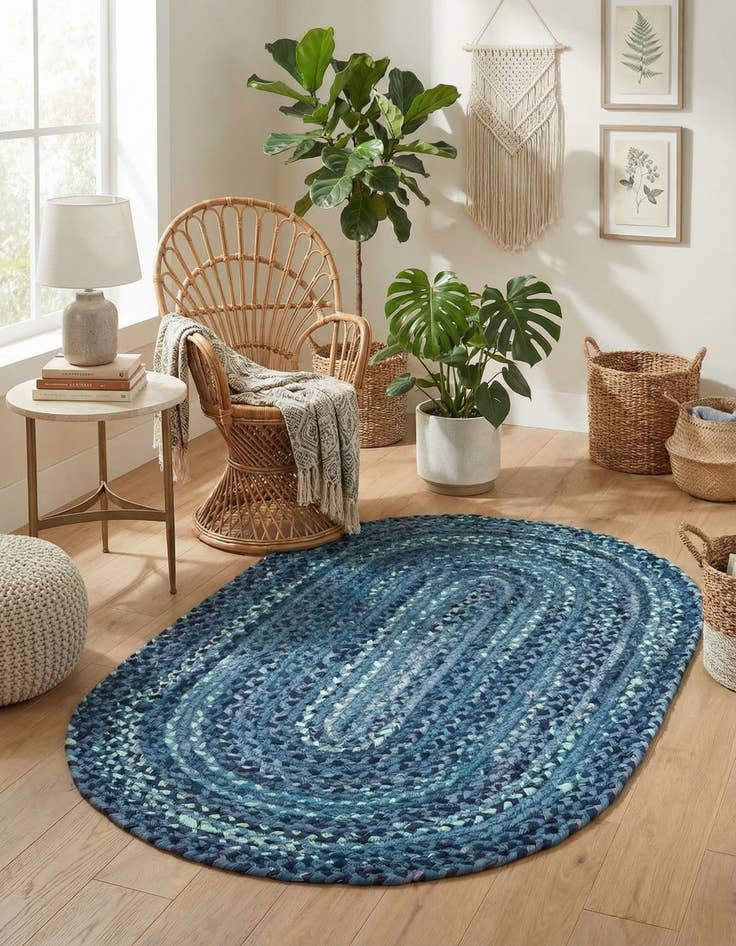 Detail image of 3' 3 x 5' 1  Hand Braided Chindi Oval Rug