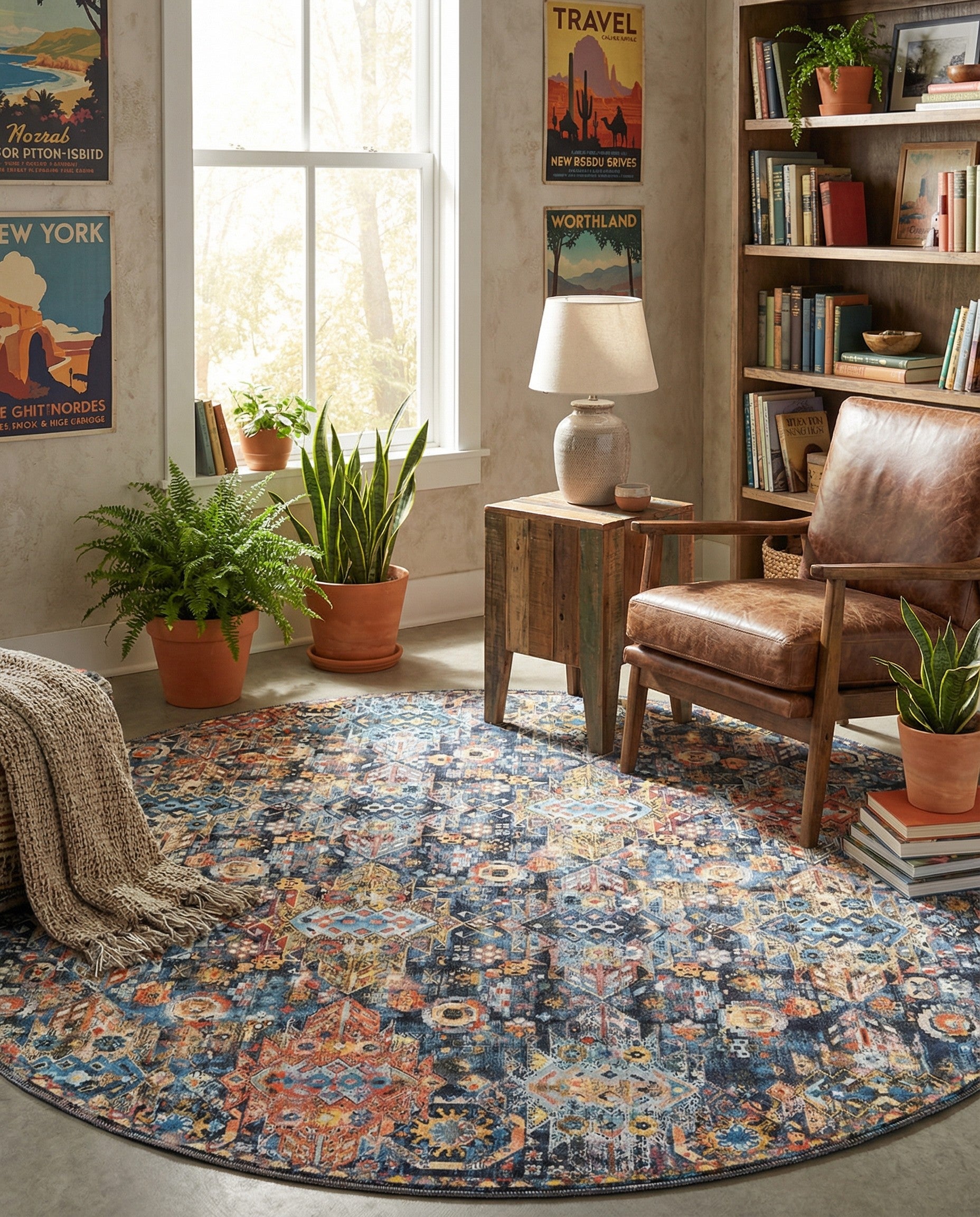 7' 7 x 7' 7 Washable Timeless Round Rug