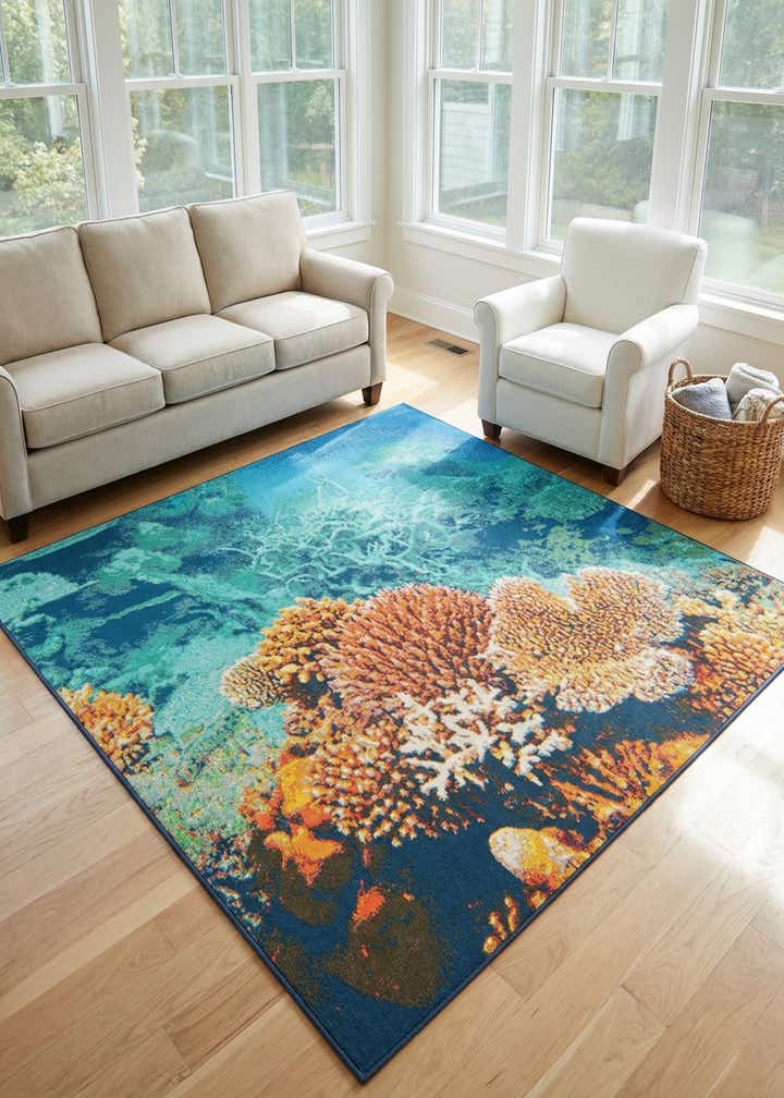 6' x 6' Easy-Clean Coastal Indoor / Outdoor Square Rug