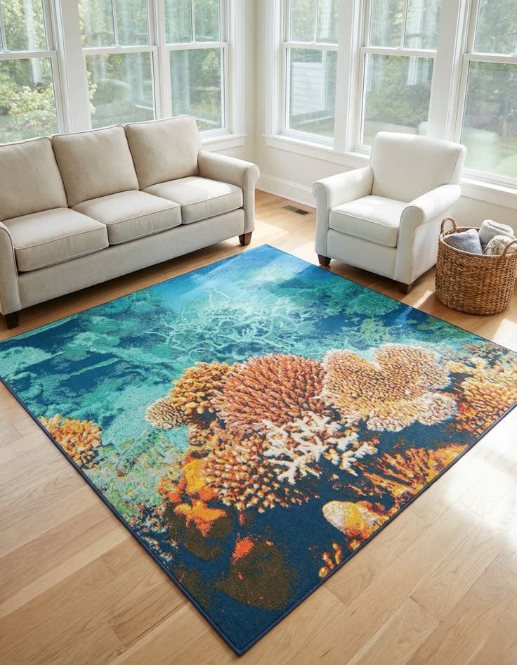 Detail image of 6' x 6' Washable Coastal Indoor / Outdoor Square Rug