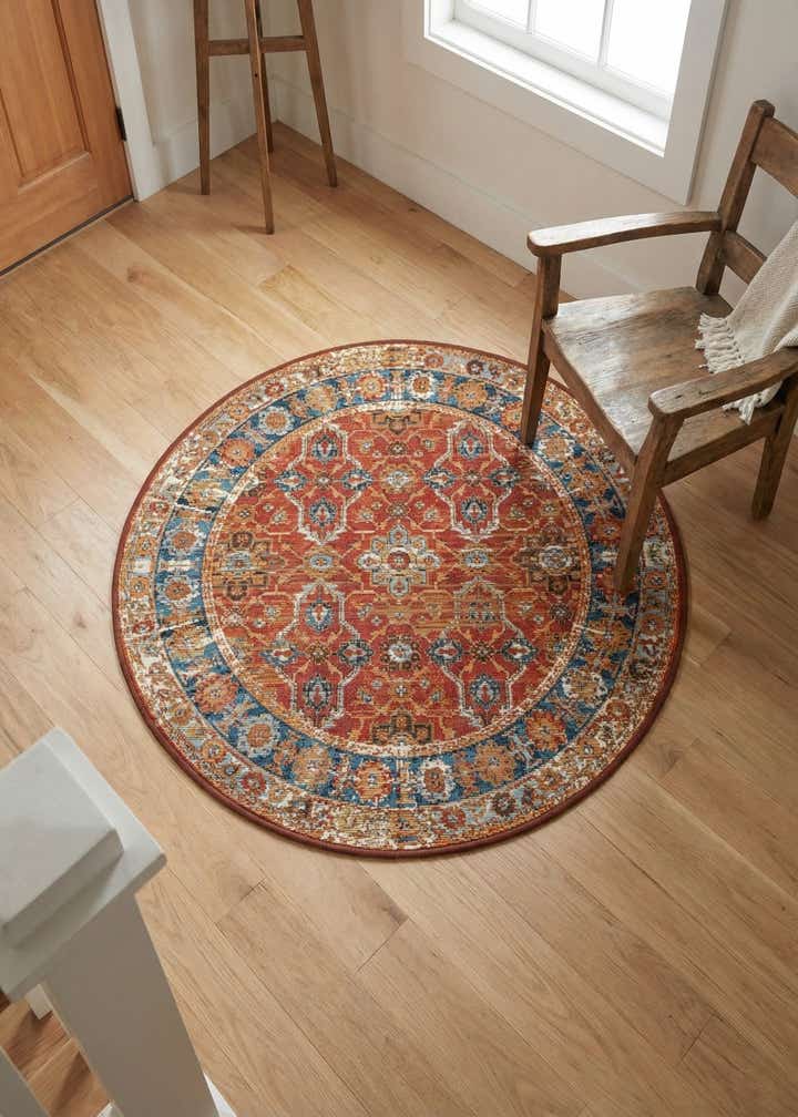 3' x 3' Easy-Clean Traditional Indoor / Outdoor Round Rug