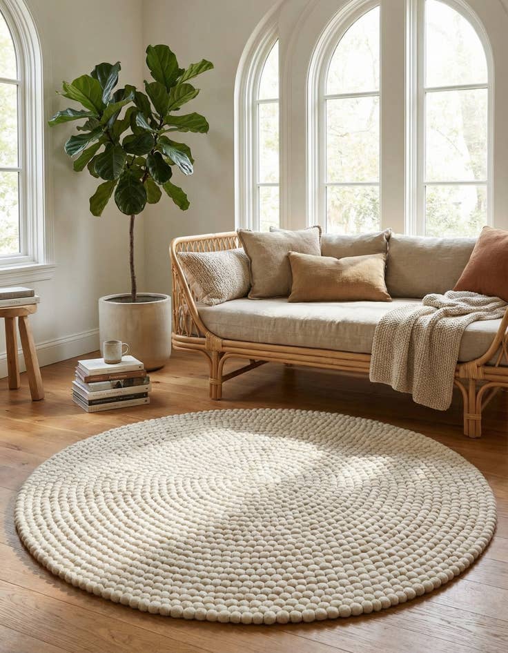 Detail image of 5' x 5' Felt Ball Wool Round Rug