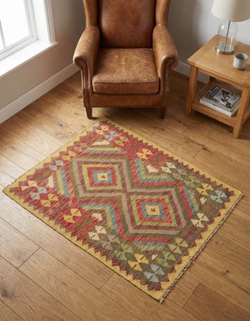 3' 3 x 3' 10 Hand Woven Kilim Maymana Wool Square Rug