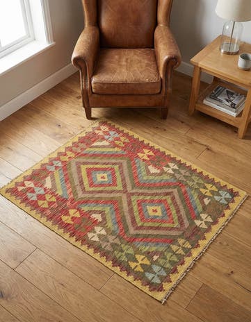 3' 3 x 3' 10 Hand Woven Kilim Maymana Wool Square Rug