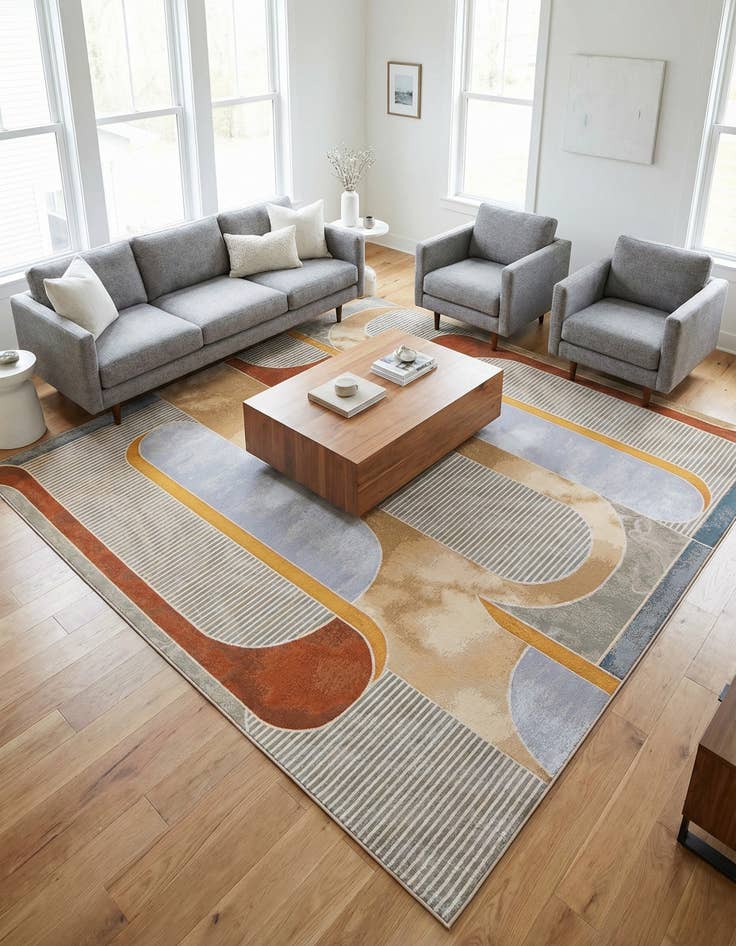 Detail image of 10' x 10' Easy-Clean Modern Indoor / Outdoor Square Rug