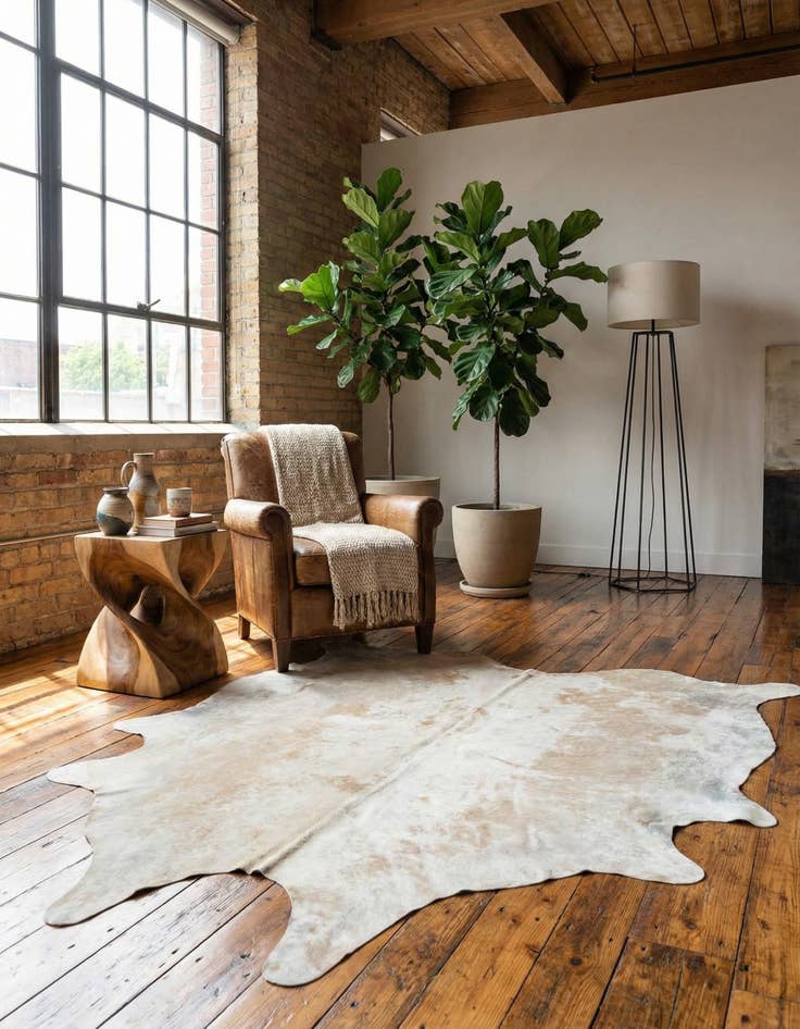 Detail image of 6' 7 x 6' 11 Cowhide Leather Square Rug