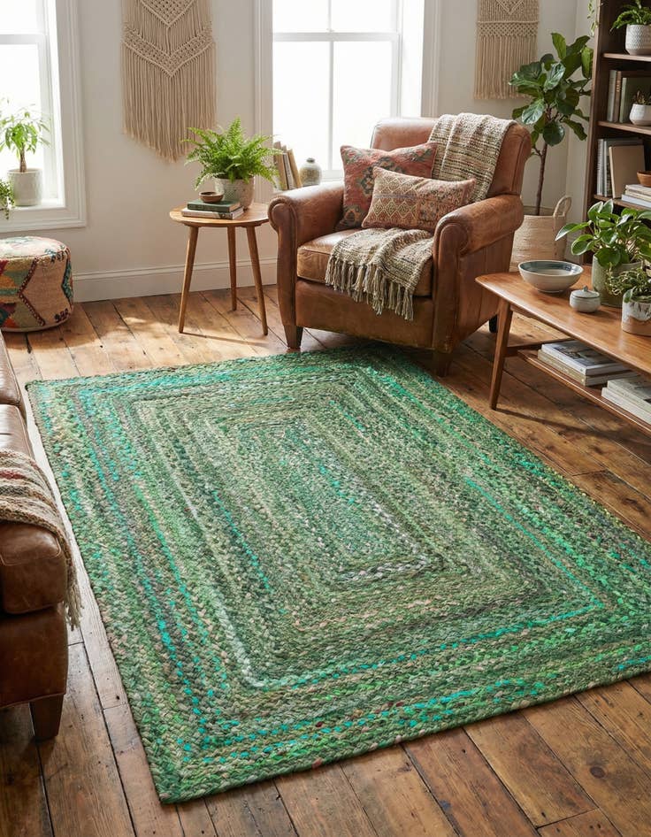 Detail image of 4' 1 x 6' 1  Hand Braided Chindi Rug